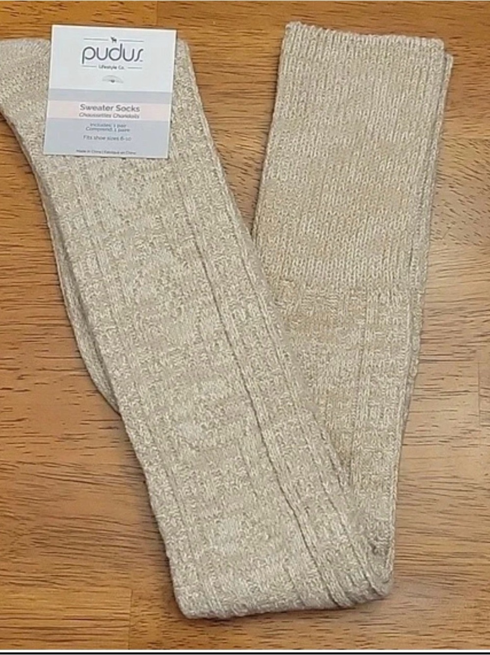 PUDUS Beige Knit Sweater Socks Women’s Shoe Size 6-10 New with Tags